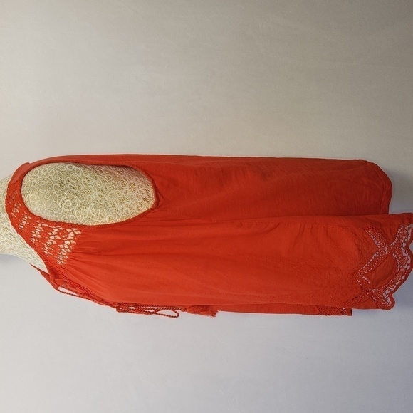 Cupio Orange Crochet Embroidered Sleeveless Tassel Tie 3/4 Button Front Top L - Picture 9 of 14